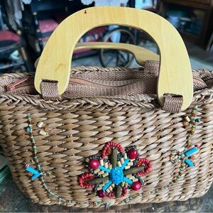 Retro beaded raffia / straw summer bag MCM